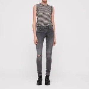 Allsaints gray black grace slashed skinny jean 25